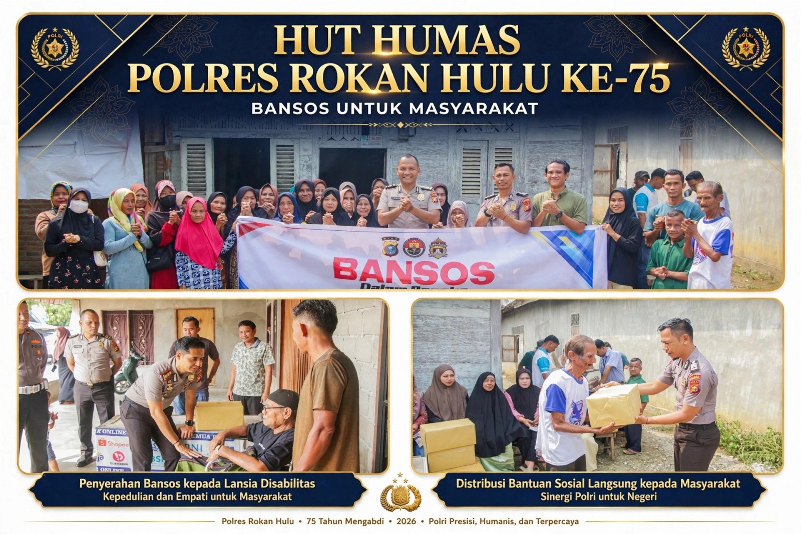 HUT Humas Polri ke-75, Polres Rohul Salurkan Bansos Berupa Sembako untuk Masyarakat Desa Koto Tinggi