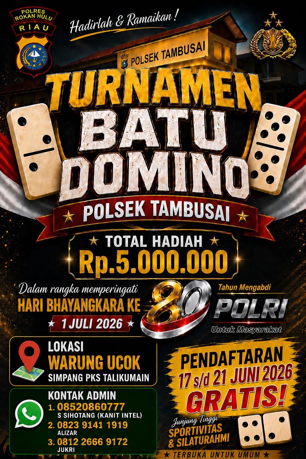 Kapolsek Tambusai Eratkan Silaturahmi Lewat Turnamen Domino