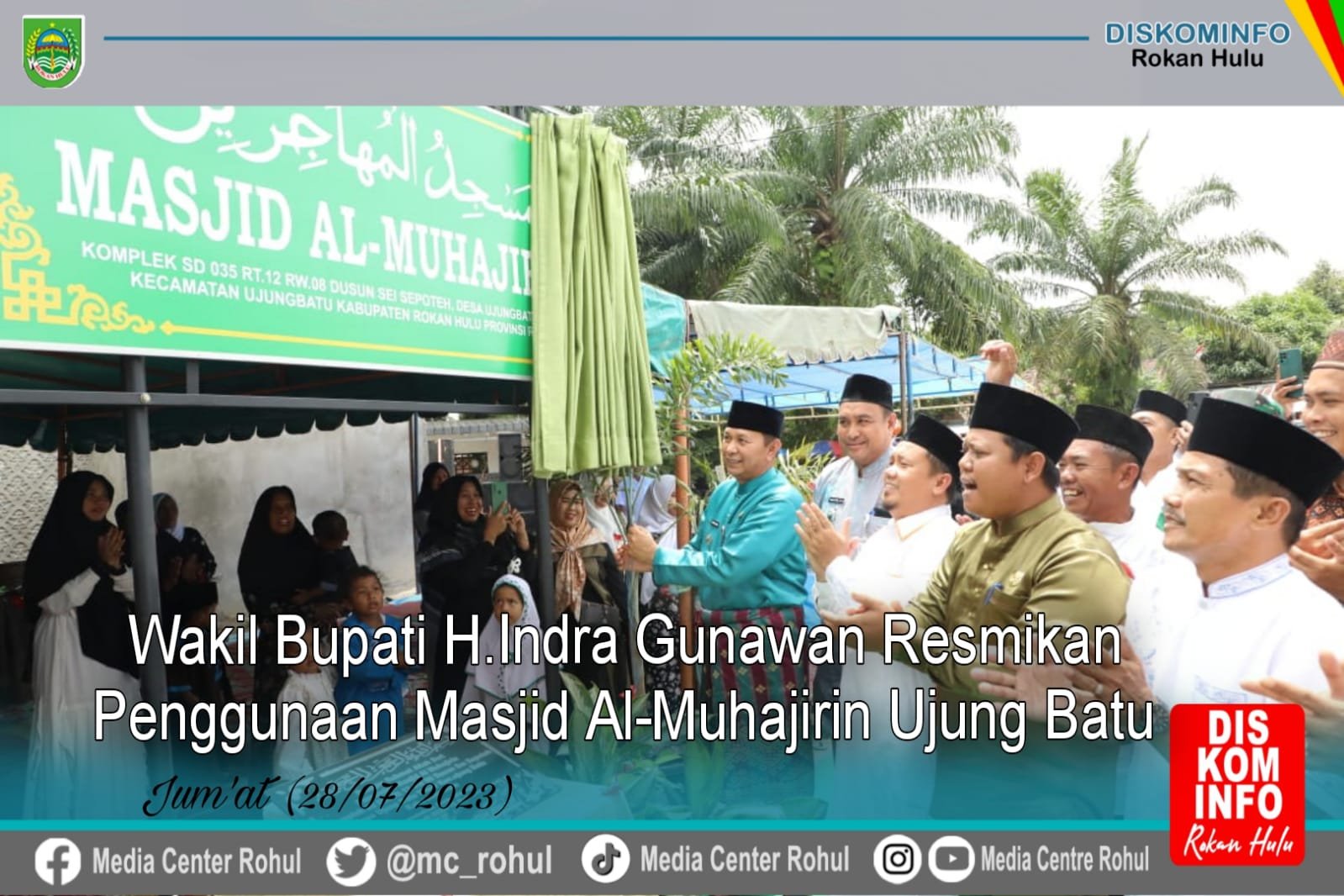 Resmikan Masjid Al Muhajirin, Wabup Indra Gunawan Ajak Masyarakat Memakmurkan Masjid