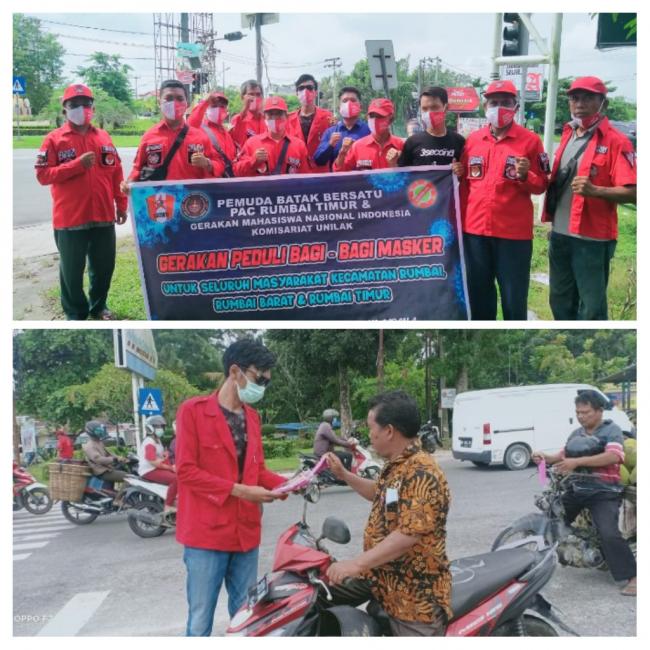 GMNI Komisariat Unilak Bersama PAC PBB Rumbai Timur Berbagi Masker