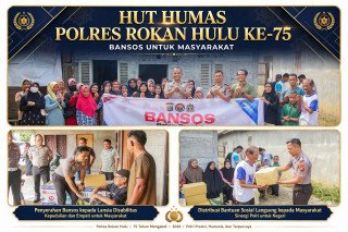 HUT Humas Polri ke-75, Polres Rohul Salurkan Bansos Berupa Sembako untuk Masyarakat Desa Koto Tinggi