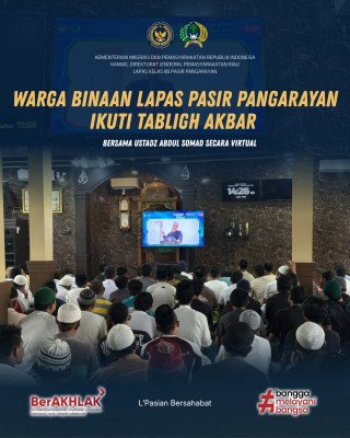 Warga Binaan Lapas Pasir Pangarayan Ikuti Tabligh Akbar Bersama Ustadz Abdul Somad Secara Virtual