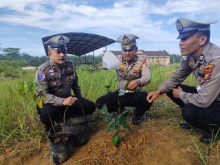 Sat Lantas Polres Rohul Laksanakan Penanaman Pohon, Dukung Program Kapolda Riau Untuk Penghijauan